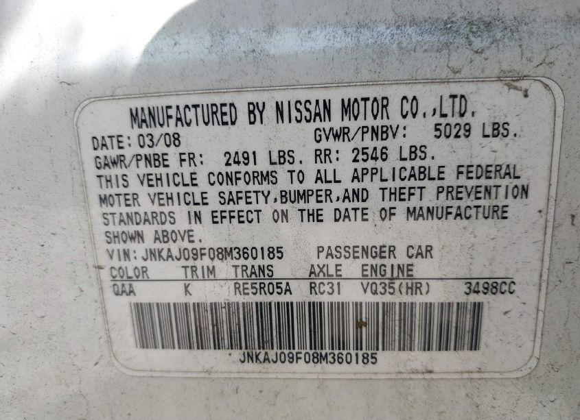Photo 4 of 2008 Infiniti Ex35 JOURNEY (VIN JNKAJ09F08M360185)