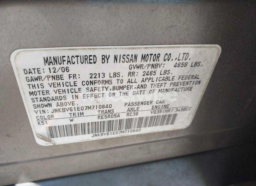 Photo 9 of 2007 Infiniti G35 SPORT (VIN JNKBV61E07M710640)