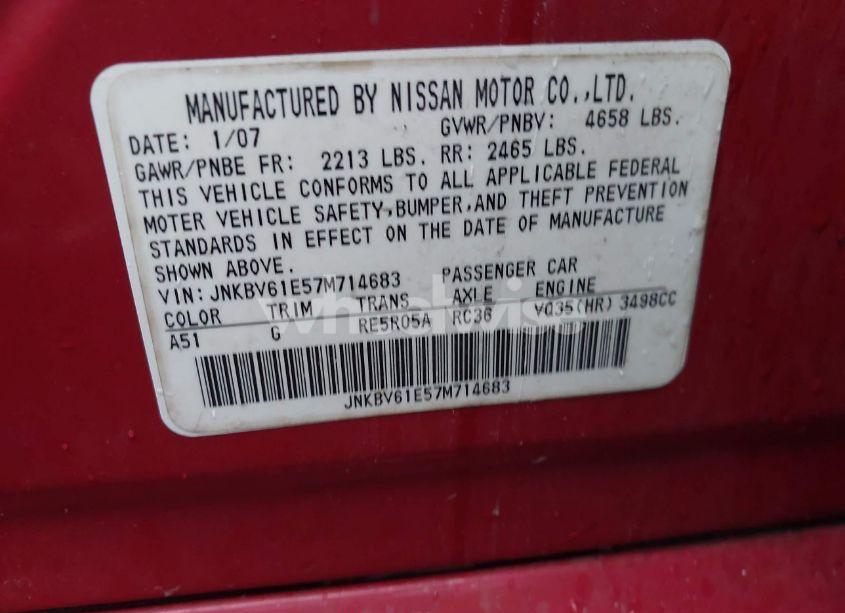 2007 Infiniti G35 SPORT (VIN JNKBV61E57M714683) main photo