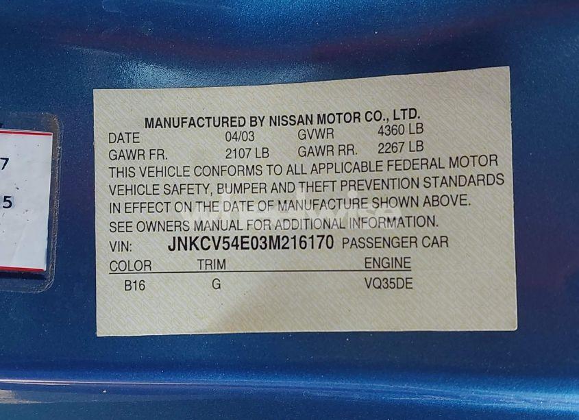 Photo 9 of 2003 Infiniti G35 BASE W/LEATHER (VIN JNKCV54E03M216170)