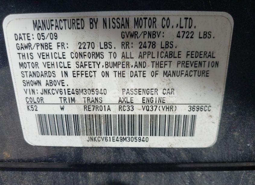 Photo 2 of 2009 Infiniti G37 JOURNEY (VIN JNKCV61E49M305940)