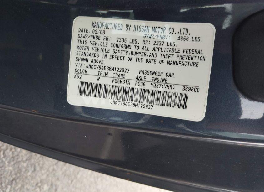 Photo 9 of 2008 Infiniti G37 SPORT (VIN JNKCV64E38M122927)
