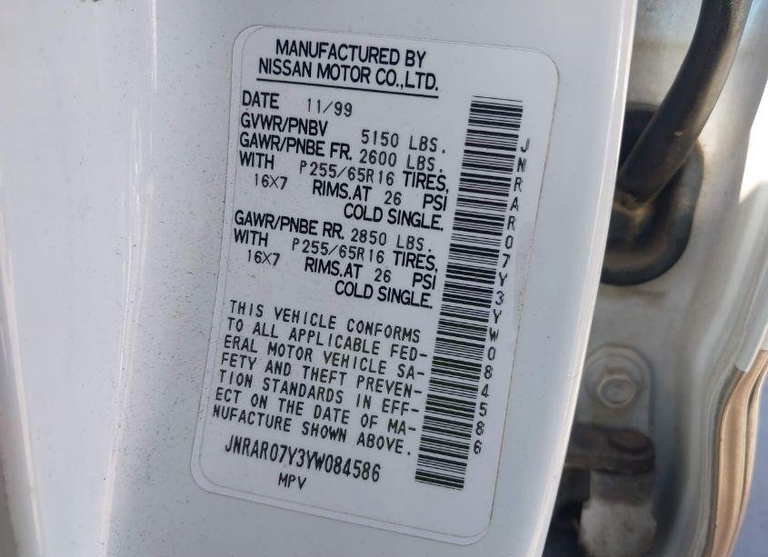 2000 Infiniti Qx4 N/A (VIN JNRAR07Y3YW084586) main photo