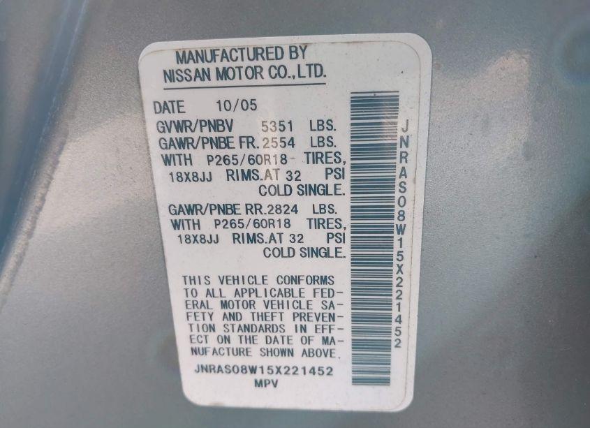 Photo 2 of 2005 Infiniti Fx35 N/A (VIN JNRAS08W15X221452)