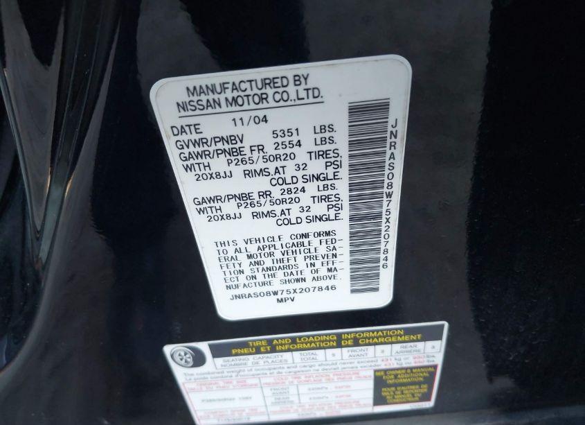 2005 Infiniti Fx35 N/A (VIN JNRAS08W75X207846) main photo