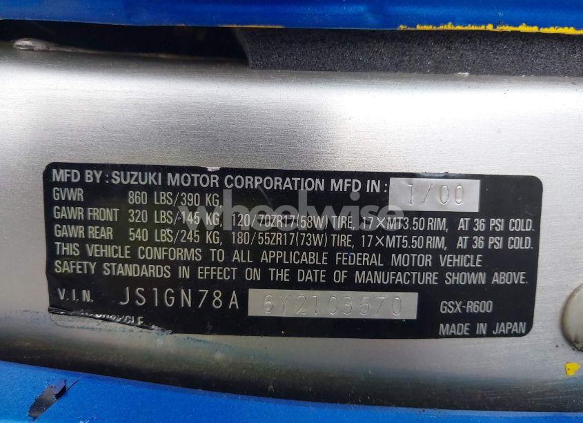 Photo 10 of 2000 Suzuki Gsx-r600 N/A (VIN JS1GN78A6Y2103570)