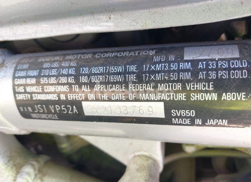 Photo 10 of 2000 Suzuki Sv650 N/A (VIN JS1VP52A9Y2103769)