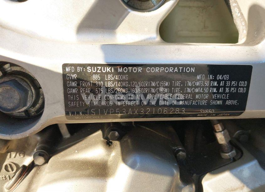 2003 Suzuki Sv650 (VIN JS1VP53AX32106283) main photo