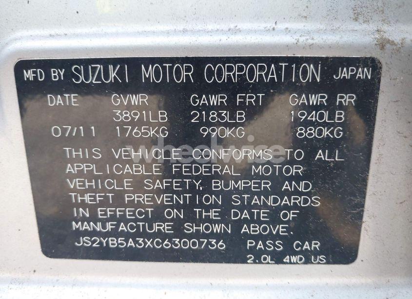 Photo 9 of 2012 Suzuki Sx4 PREMIUM/TECH VALU PKG (NAV) (VIN JS2YB5A3XC6300736)