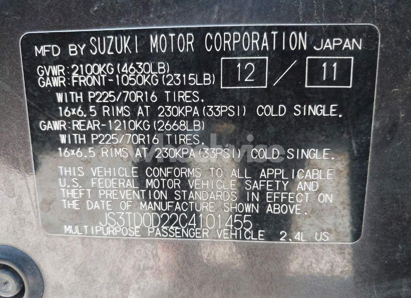 Photo 9 of 2012 Suzuki Grand VITARA PREMIUM (VIN JS3TD0D22C4101455)