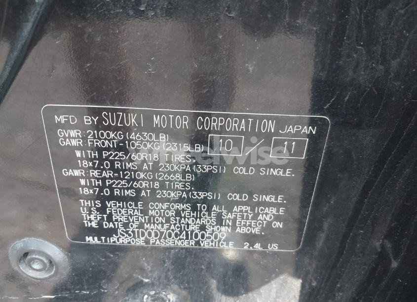 Photo 9 of 2012 Suzuki Grand VITARA LIMITED (VIN JS3TD0D70C4100509)