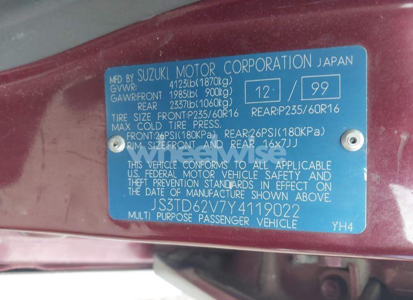 Photo 9 of 2000 Suzuki Grand VITARA JLX/JLX+/LIMITED (VIN JS3TD62V7Y4119022)