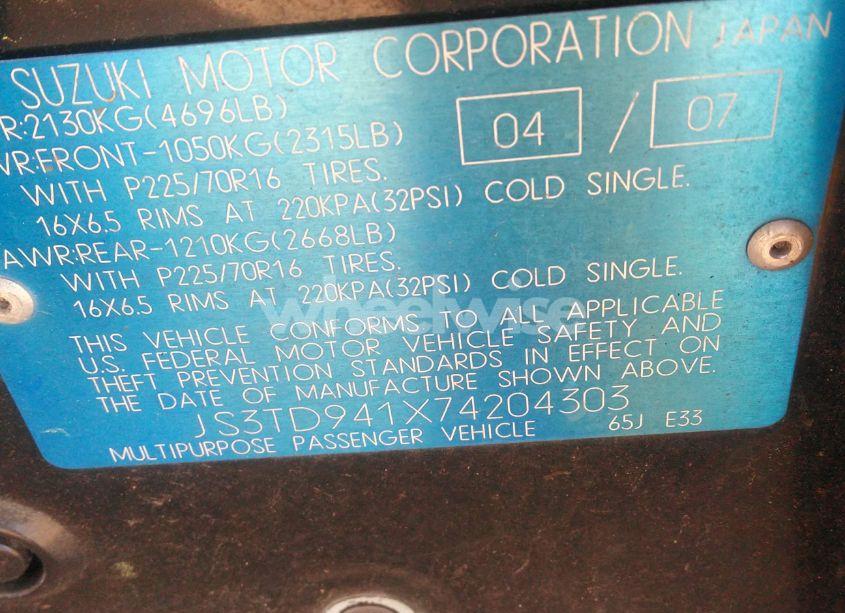 Photo 9 of 2007 Suzuki Grand VITARA (VIN JS3TD941X74204303)