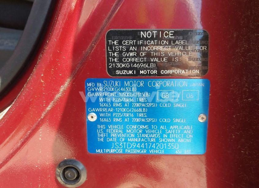 Photo 9 of 2007 Suzuki Grand VITARA XSPORT (VIN JS3TD944174201350)