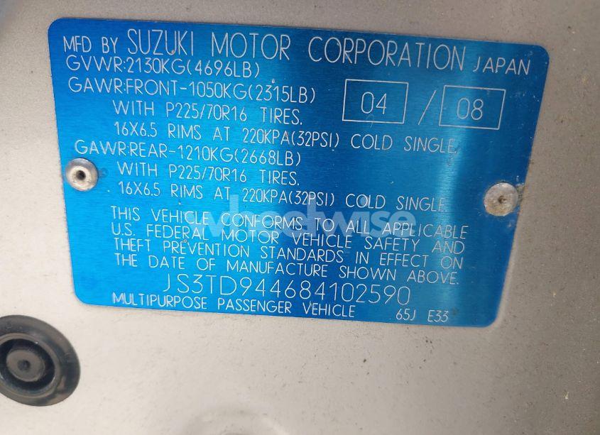 Photo 9 of 2008 Suzuki Grand VITARA XSPORT (VIN JS3TD944684102590)