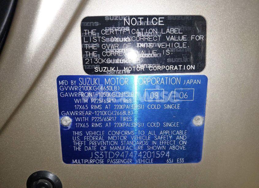 Photo 9 of 2007 Suzuki Grand VITARA LUXURY (VIN JS3TD947474201594)