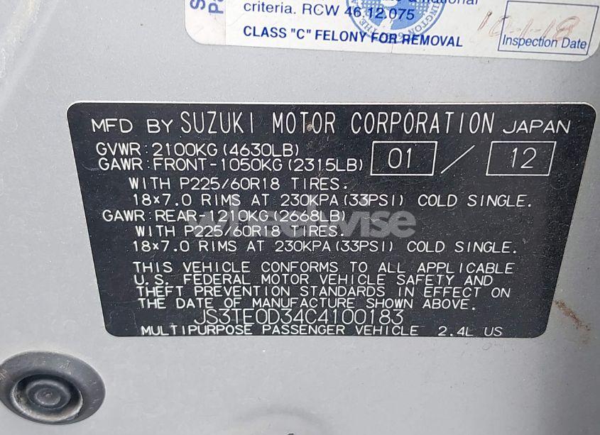 Photo 9 of 2012 Suzuki Grand VITARA ULTIMATE ADVENTURE (VIN JS3TE0D34C4100183)