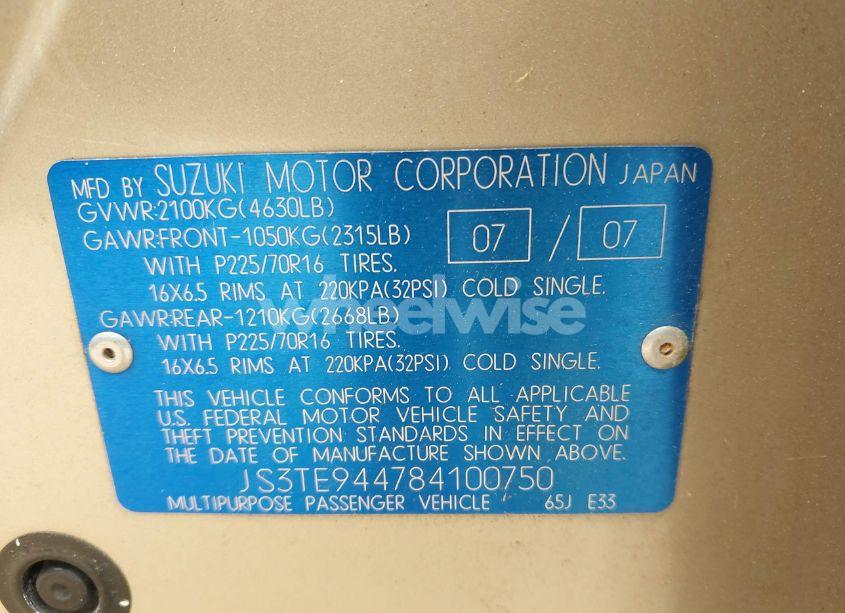 Photo 9 of 2008 Suzuki Grand VITARA XSPORT (VIN JS3TE944784100750)