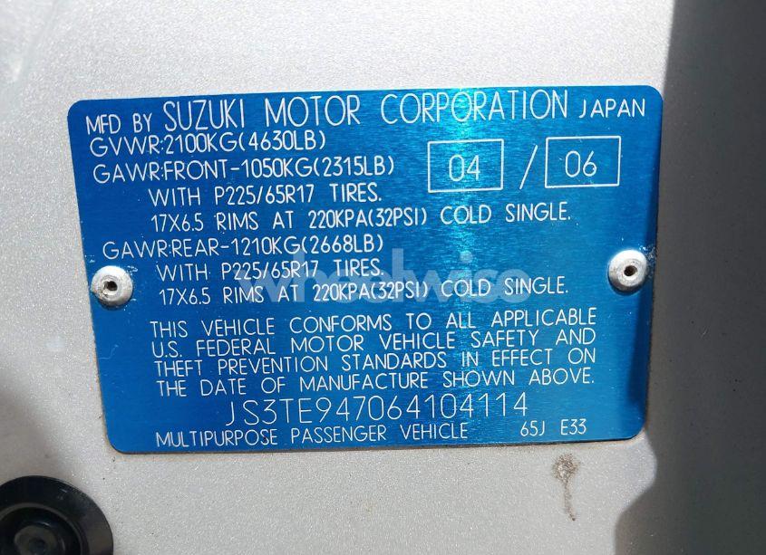 Photo 9 of 2006 Suzuki Grand VITARA LUXURY (VIN JS3TE947064104114)