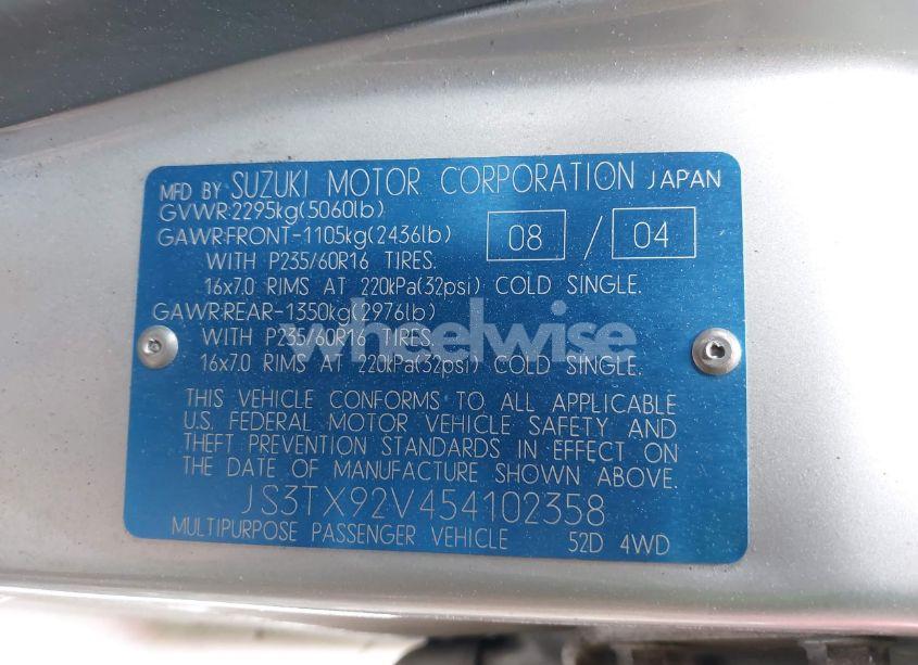 Photo 9 of 2005 Suzuki Xl-7 EX/LX (VIN JS3TX92V454102358)