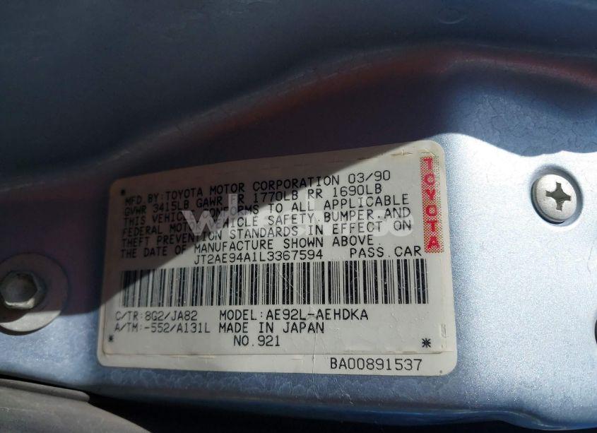 Photo 9 of 1990 Toyota Corolla DLX (VIN JT2AE94A1L3367594)