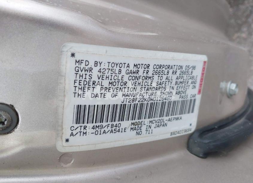 Photo 9 of 1998 Toyota Camry CE V6/LE V6/XLE V6 (VIN JT2BF22K0W0126460)