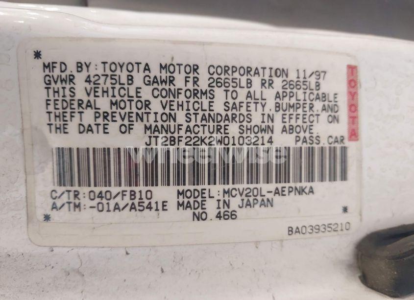 Photo 9 of 1998 Toyota Camry LE V6 (VIN JT2BF22K2W0103214)