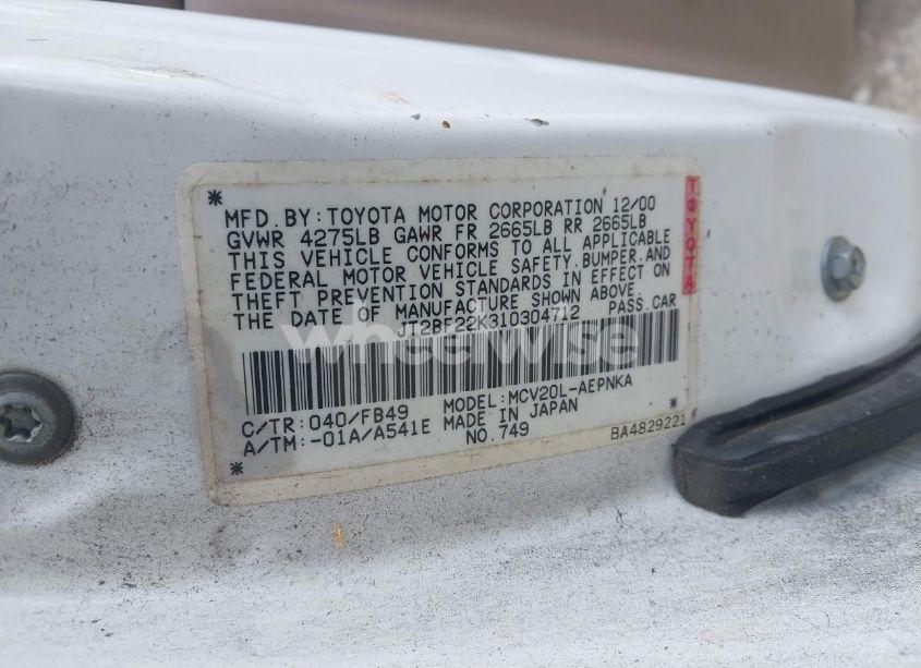 Photo 9 of 2001 Toyota Camry LE V6 (VIN JT2BF22K310304712)