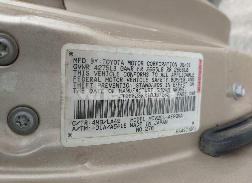 Photo 9 of 2001 Toyota Camry XLE V6 (VIN JT2BF28KX10337262)