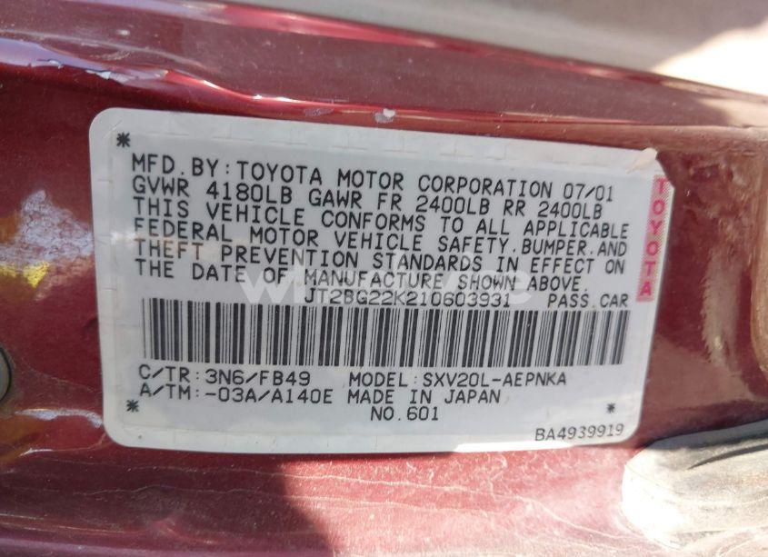 Photo 9 of 2001 Toyota Camry LE (VIN JT2BG22K210603931)