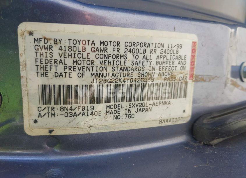 Photo 9 of 2000 Toyota Camry LE (VIN JT2BG22K4Y0426969)