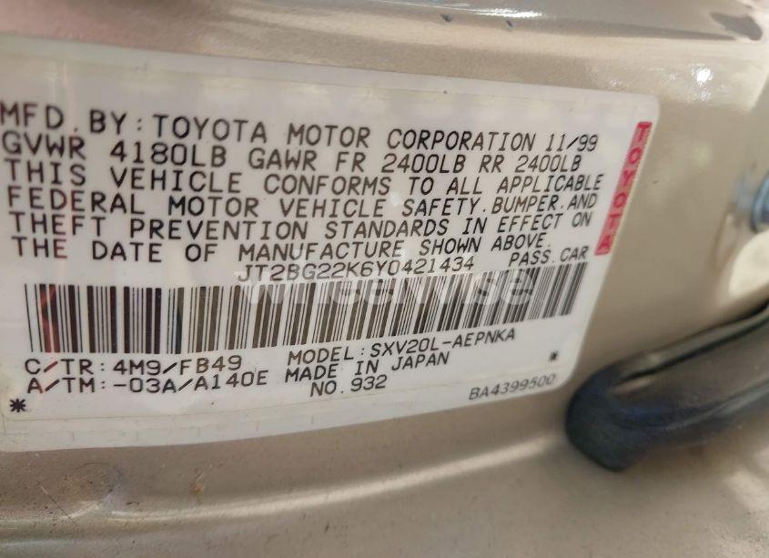 Photo 9 of 2000 Toyota Camry CE/LE/XLE (VIN JT2BG22K6Y0421434)