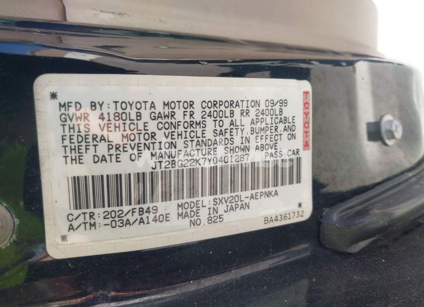 Photo 9 of 2000 Toyota Camry LE (VIN JT2BG22K7Y0401287)