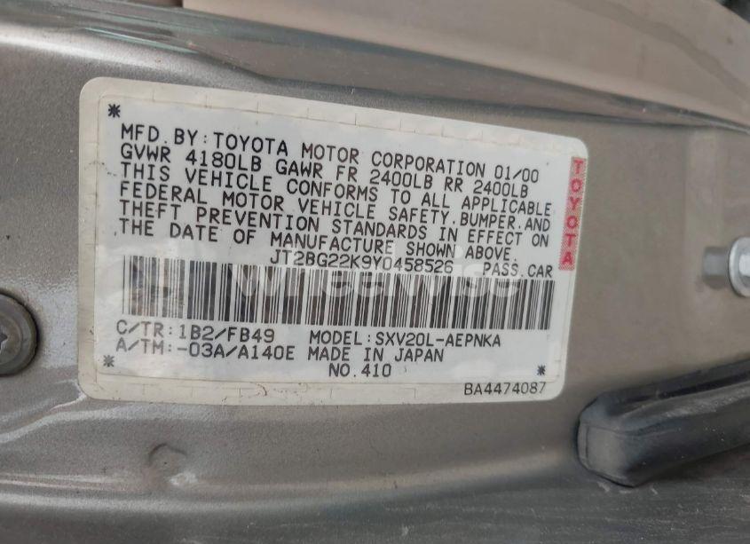 Photo 9 of 2000 Toyota Camry LE (VIN JT2BG22K9Y0458526)