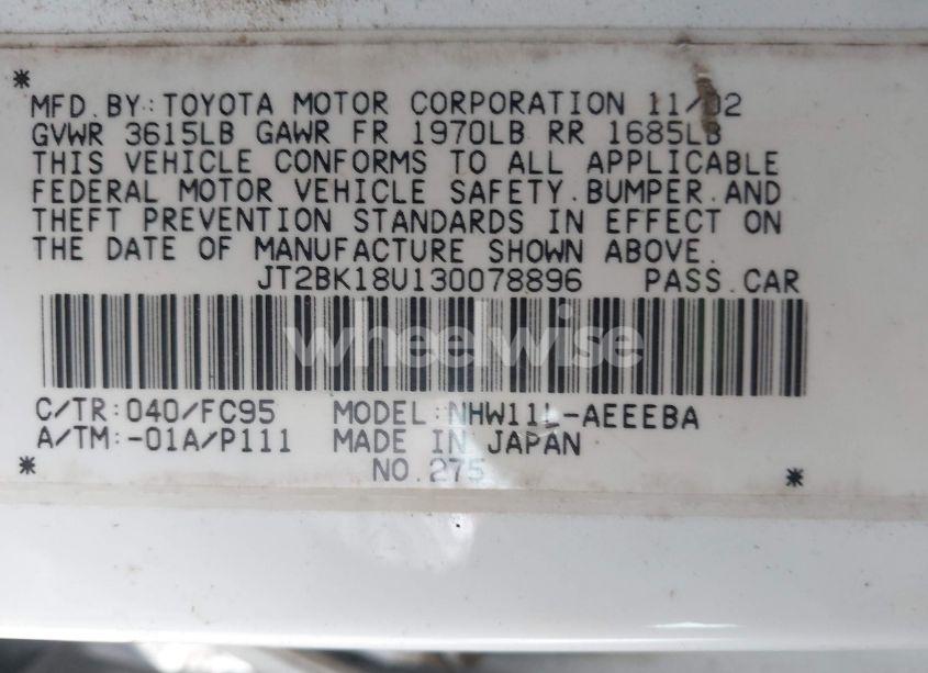 Photo 9 of 2003 Toyota Prius (VIN JT2BK18U130078896)