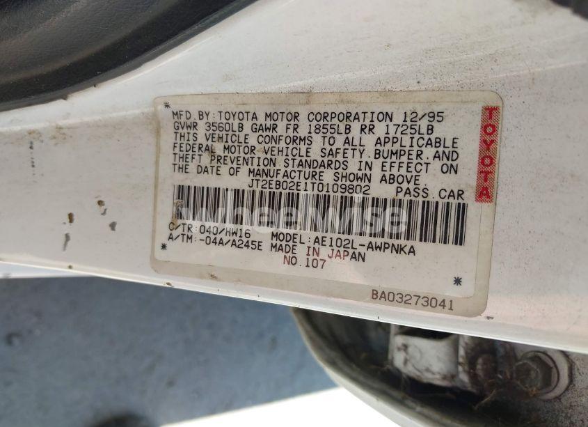 Photo 9 of 1996 Toyota Corolla DX (VIN JT2EB02E1T0109802)