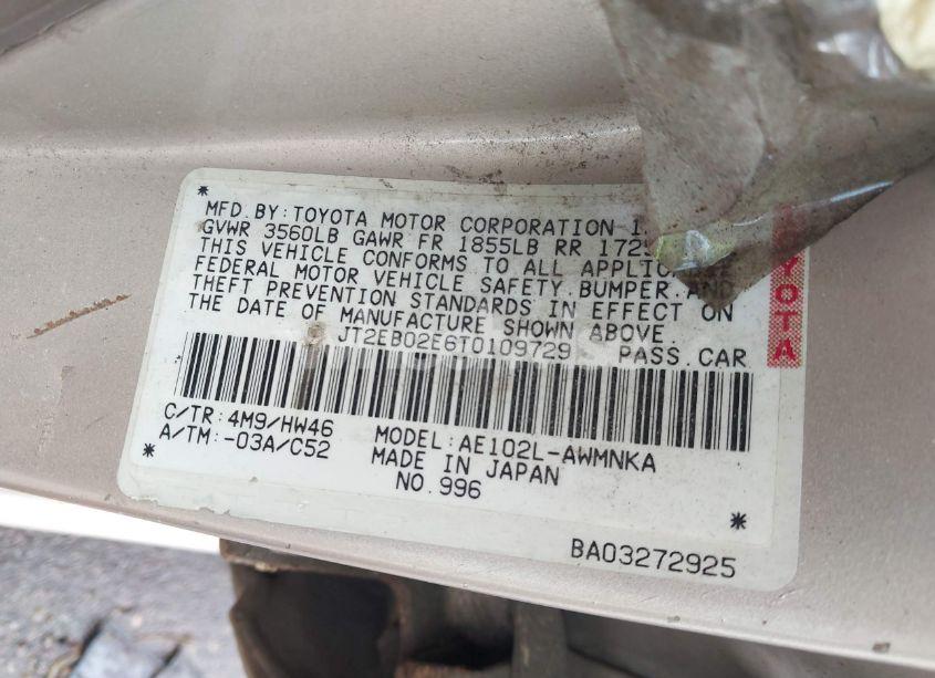 Photo 9 of 1996 Toyota Corolla DX (VIN JT2EB02E6T0109729)