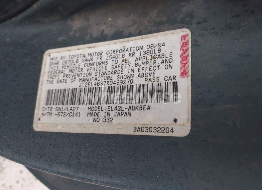 Photo 9 of 1994 Toyota Tercel STD (VIN JT2EL46S7R0499270)