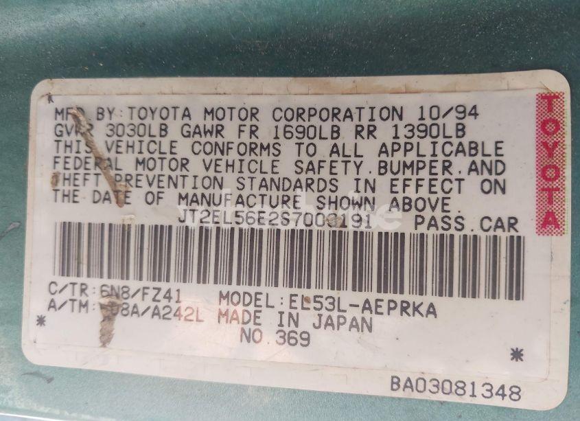 Photo 9 of 1995 Toyota Tercel DX (VIN JT2EL56E2S7003191)