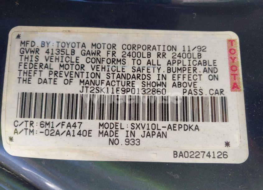Photo 9 of 1993 Toyota Camry DX (VIN JT2SK11E9P0132860)