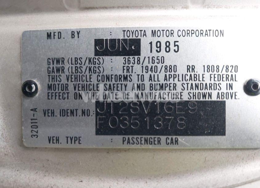 Photo 9 of 1985 Toyota Camry LE (VIN JT2SV16E9F0351378)