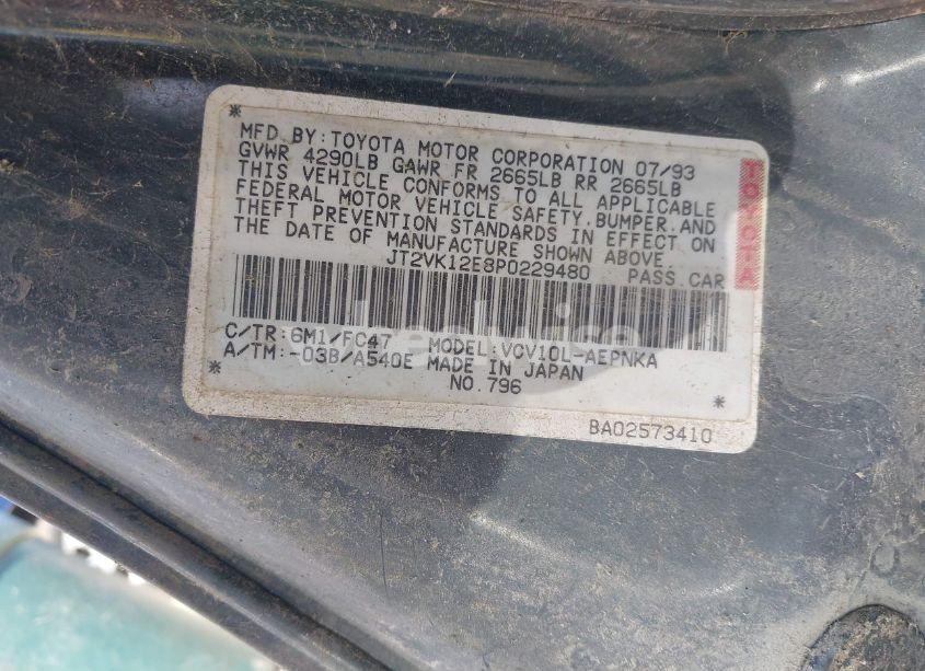 Photo 9 of 1993 Toyota Camry LE (VIN JT2VK12E8P0229480)