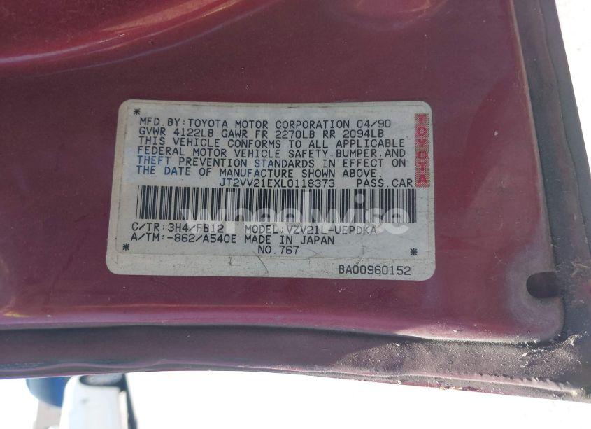 Photo 9 of 1990 Toyota Camry DLX (VIN JT2VV21EXL0118373)