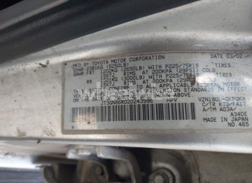 Photo 9 of 2002 Toyota 4runner SR5 V6 (VIN JT3GN86R020243996)