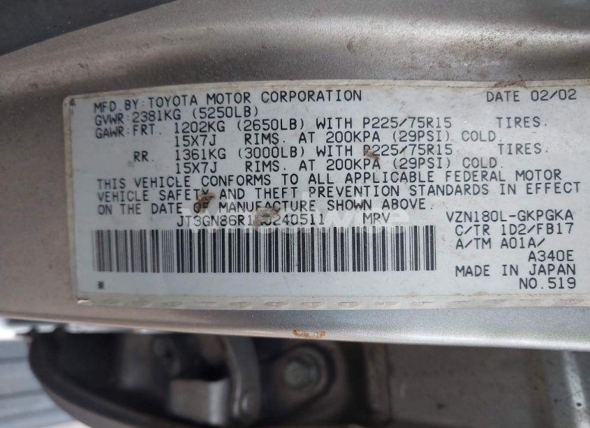 Photo 9 of 2002 Toyota 4runner SR5 V6 (VIN JT3GN86R120240511)