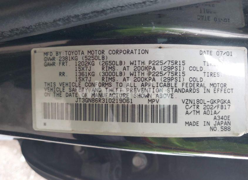 Photo 9 of 2001 Toyota 4runner SR5 V6 (VIN JT3GN86R310219061)