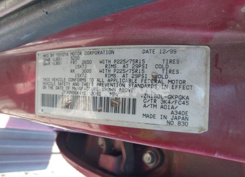 Photo 9 of 2000 Toyota 4runner SR5 V6 (VIN JT3GN86R4Y0153081)