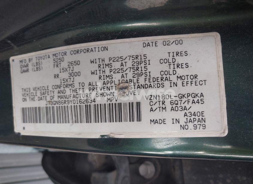 Photo 9 of 2000 Toyota 4runner SR5 V6 (VIN JT3GN86R9Y0162634)