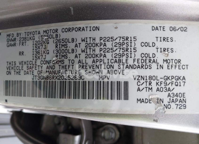 Photo 9 of 2002 Toyota 4runner SR5 (VIN JT3GN86RX20252690)