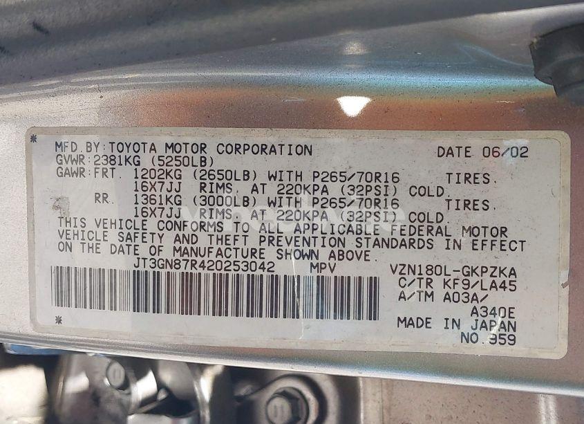 Photo 9 of 2002 Toyota 4runner LIMITED V6 (VIN JT3GN87R420253042)